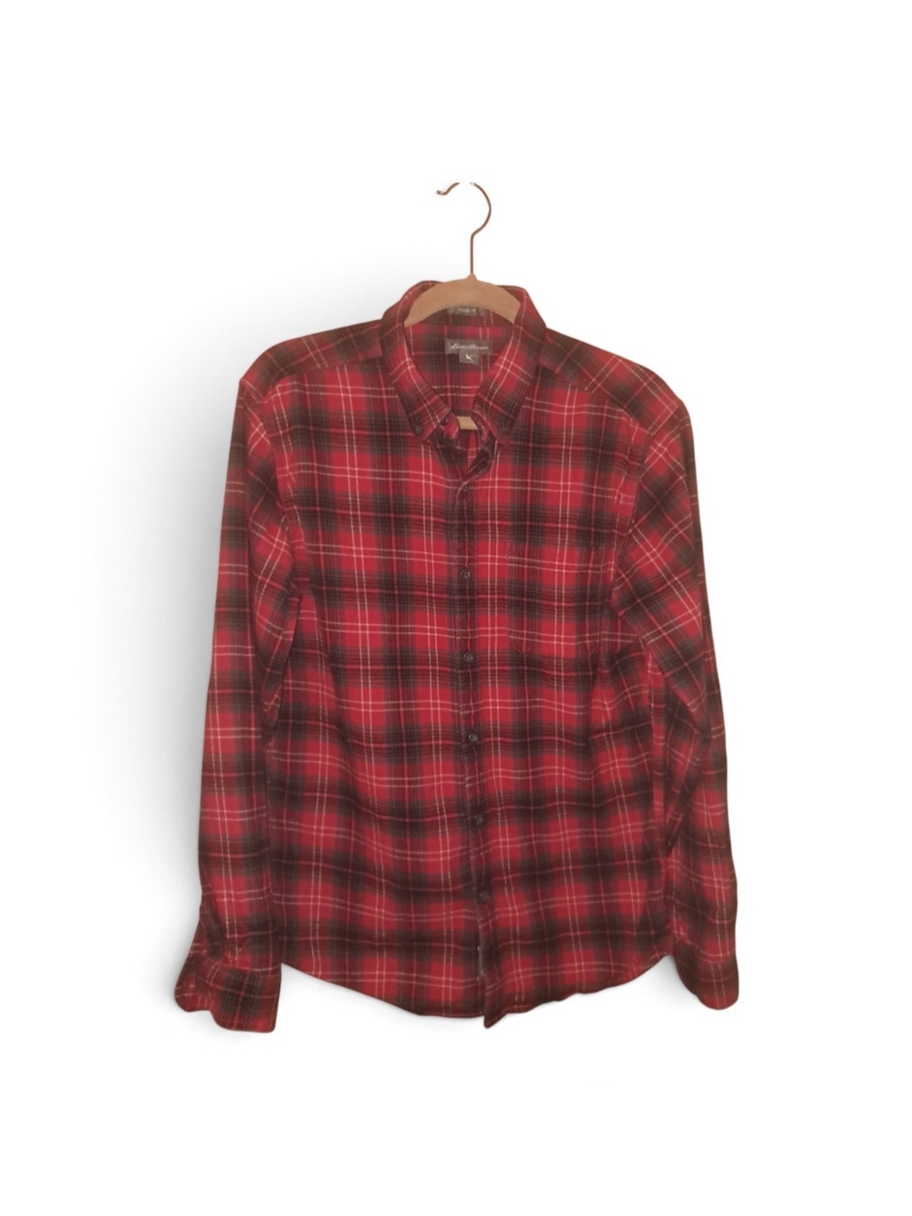Classic Red Eddie Bauer Plaid Button-Up Shirt - Men's Large